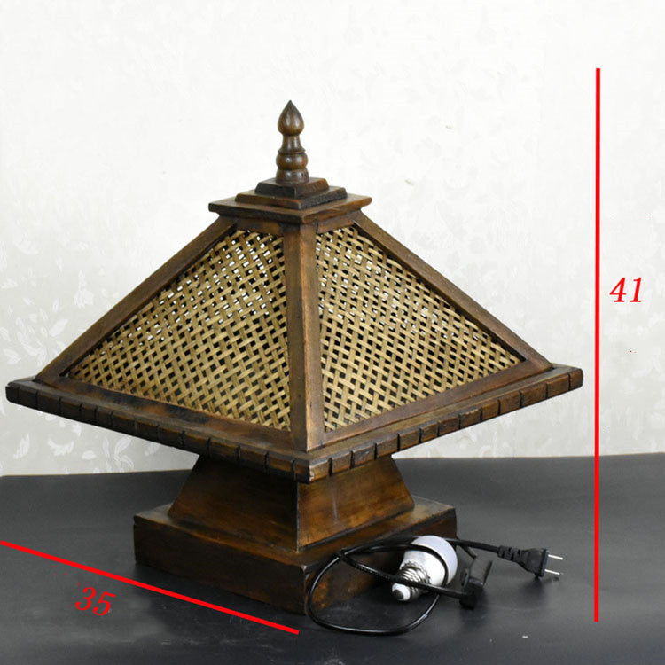 Lampe à poser rétro en bois et bambou Nesty - Style chevet (vue 5)