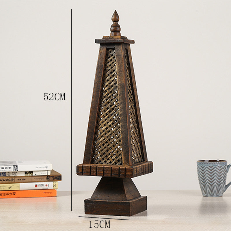 Lampe à poser rétro en bois et bambou Nesty - Hauteur 52 cm, fiche dimensions avec livres et tasse