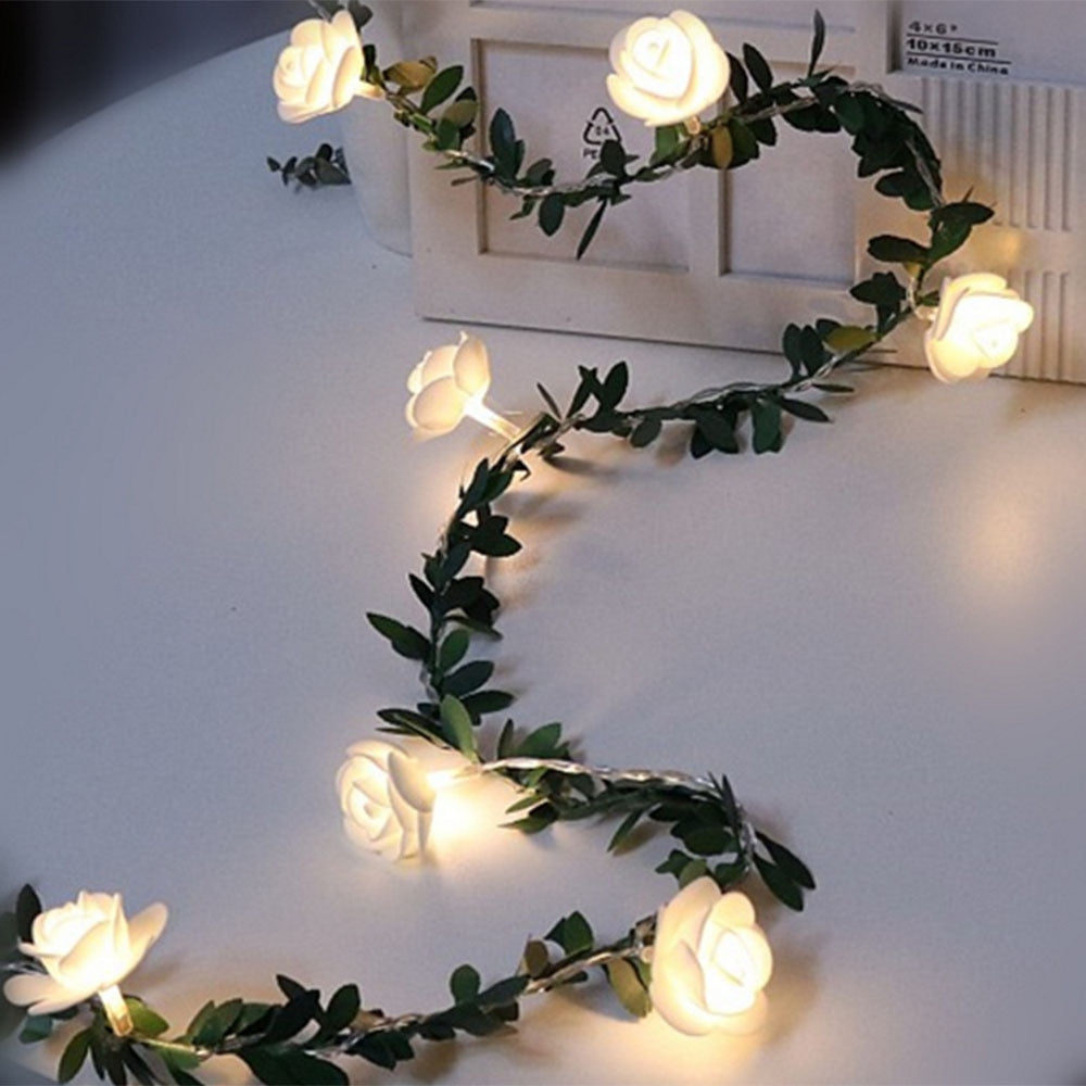 Guirlande lumineuse LED roses et feuillage Nesty - Lumière blanc chaud romantique (vue 5)
