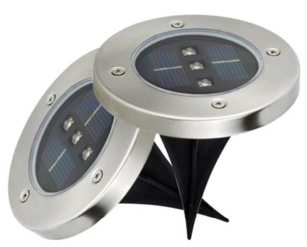 Spot de jardin encastré en inox Nesty - Version solaire, deux spots avec piquet de fixation