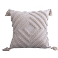 Housse de coussin en lin et coton Nesty - Motif losange concentrique en relief, pompons aux quatre angles