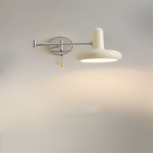 Applique murale de lecture extensible Nesty - Bras déployé, finition chromée et abat-jour crème