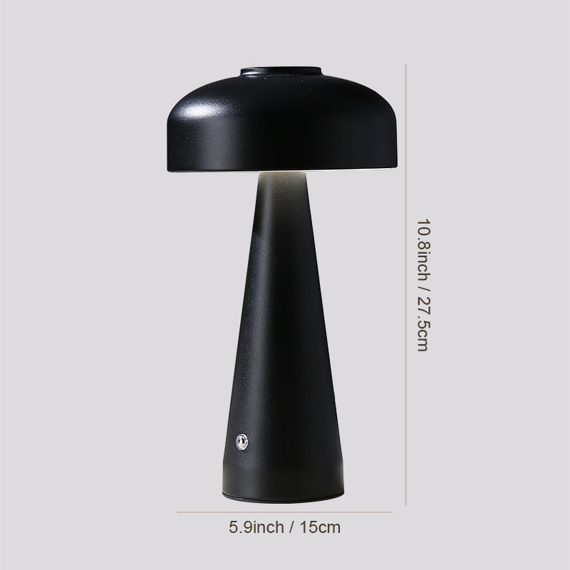 Lampe nomade champignon en céramique Nesty - Coloris noir, vue de face avec cotes de dimensions