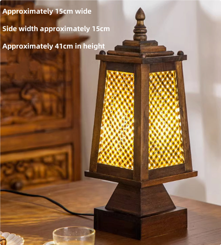 Lampe à poser rétro en bois & bambou Nesty - Style chevet (vue 11)