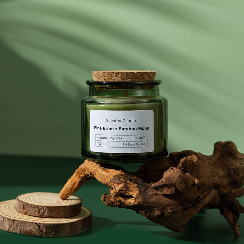 Bougie parfumée en cire de soja Nesty - Pot verre vert bouchon bois (vue 14)