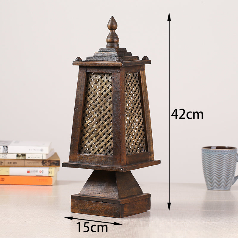 Lampe à poser rétro en bois & bambou - Style chevet (vue 7) - Nesty