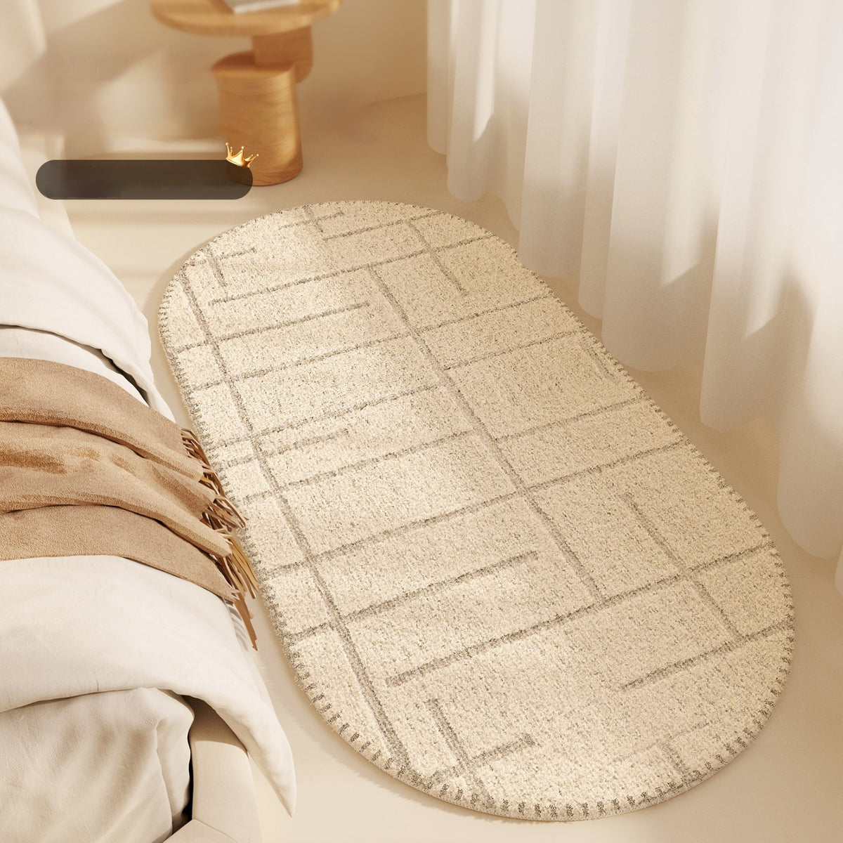 Descente de lit ovale crème Nesty - Tapis de chevet style français (vue 5)