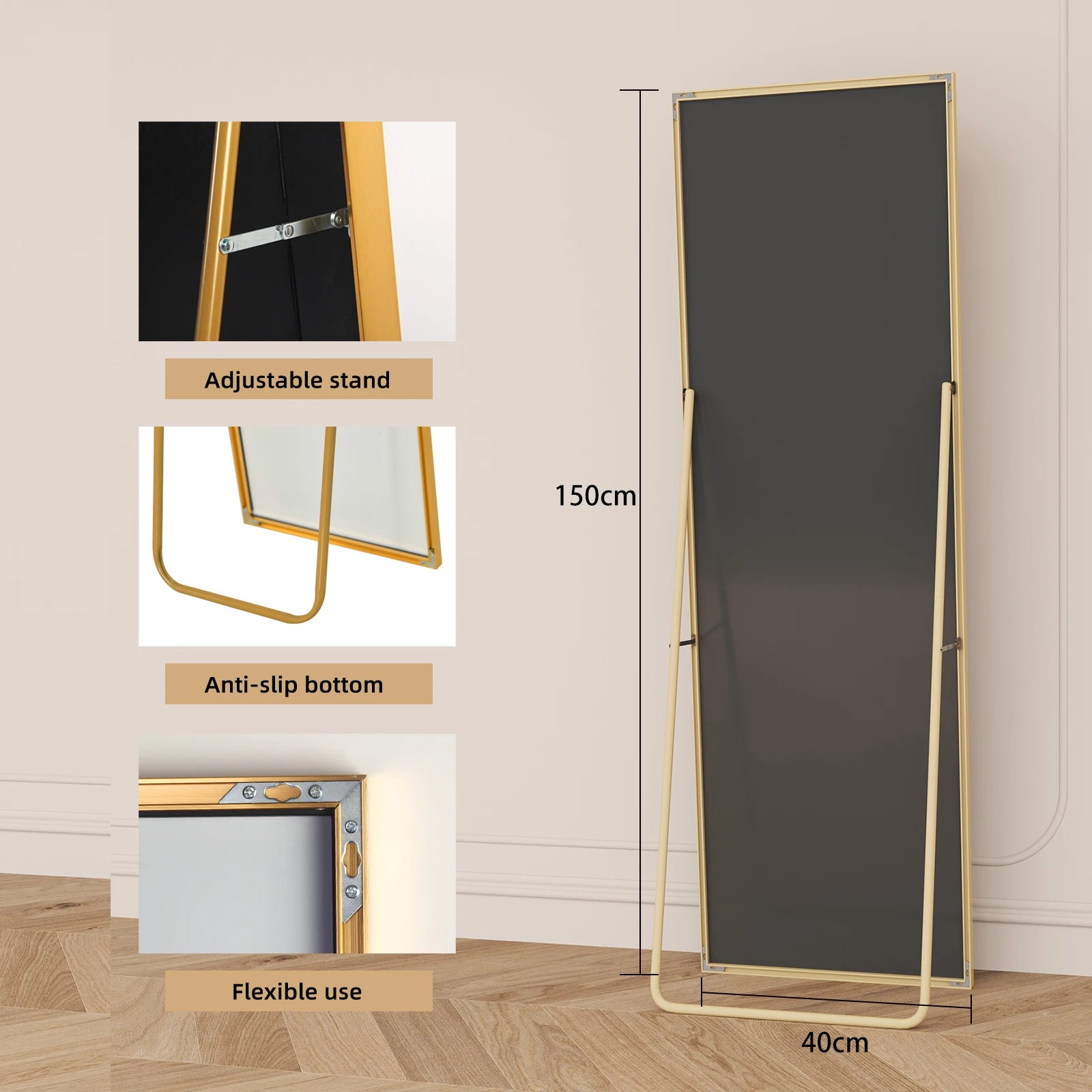 Miroir psyché doré 150 x 40 cm — cadre en aluminium (vue 6) - Nesty