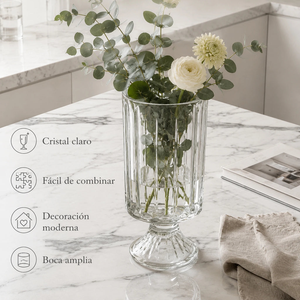 Vase en verre transparent à reliefs verticaux, 23 cm - Nesty (vue 5)