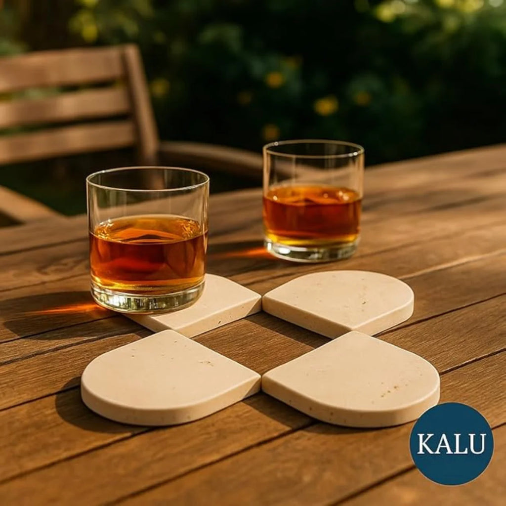 Set de 4 dessous de verre en travertin naturel forme goutte - Nesty (vue 4)