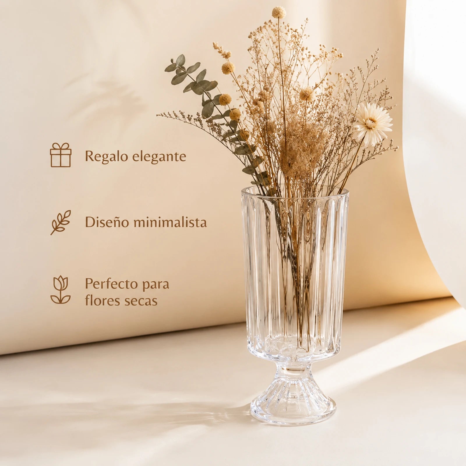Vase en verre transparent 23 cm, socle piédestal vintage (vue 5) - Nesty