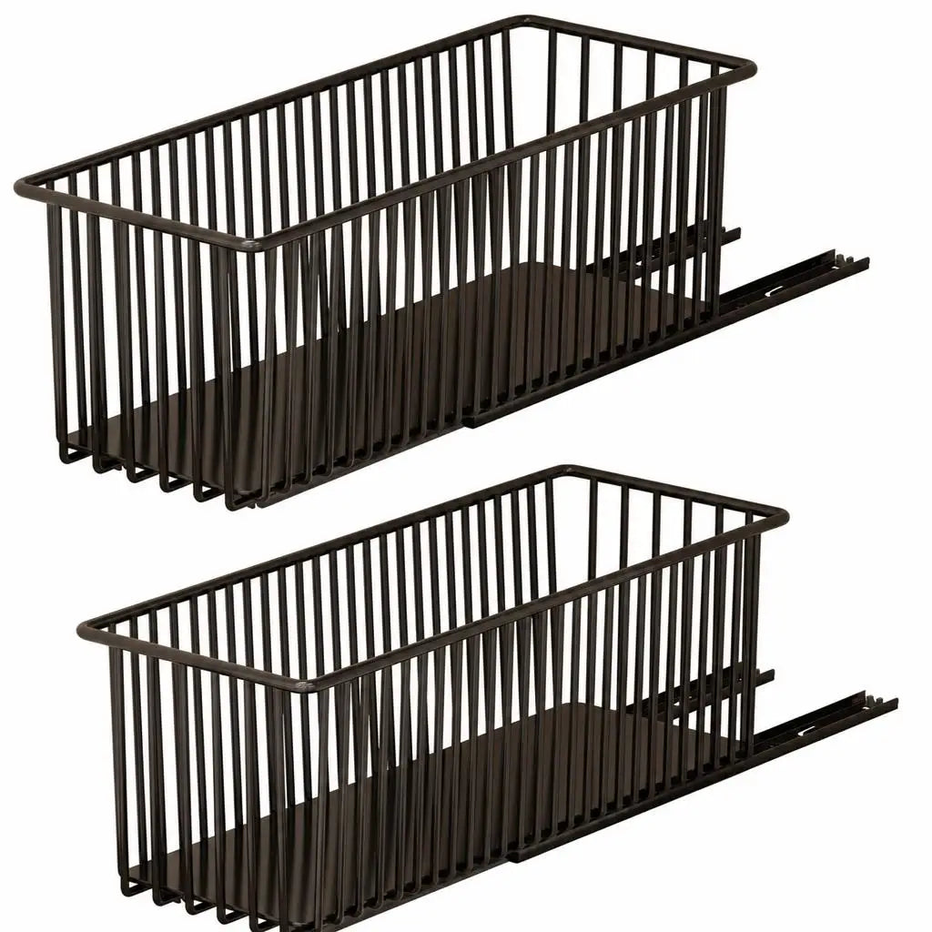Lot de 2 paniers coulissants en acier pour rangement de cuisine Nesty, deux paniers métalliques vides sur rails coulissants, fond blanc