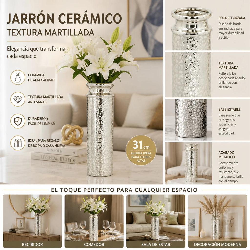 Vase haut en céramique finition métallique argentée - Nesty (vue 7)