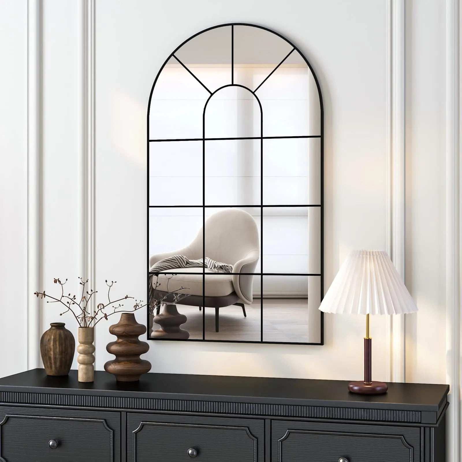 Miroir fenêtre cintré Nesty - Cadre noir rustique (vue 5)