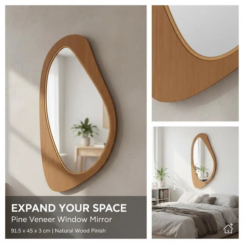 Miroir mural galbé Nesty - Visuel produit 'Expand Your Space', dimensions 91,5 x 45 x 3 cm (contenu en anglais)
