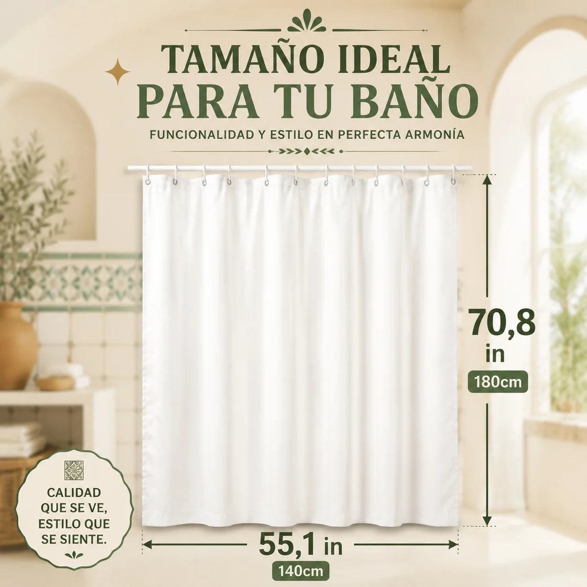 Rideau de douche en PEVA 140 x 180 cm — plusieurs coloris - Nesty (vue 2)