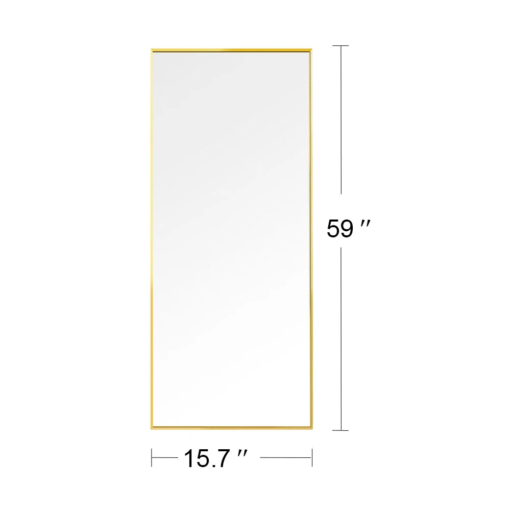 Miroir psyché doré Nesty - Schéma dimensions 150 x 40 cm (59 x 15,7 pouces), cadre doré sur fond blanc