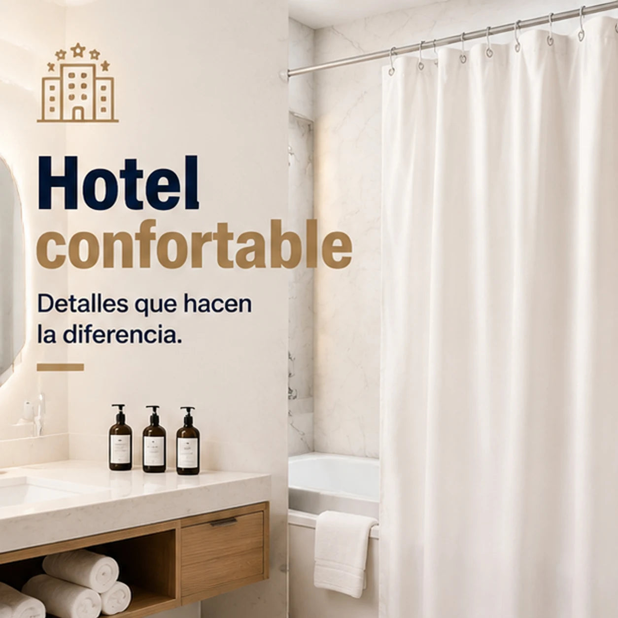 Rideau de douche uni, lavable en machine, sans perçage - Nesty (vue 2)