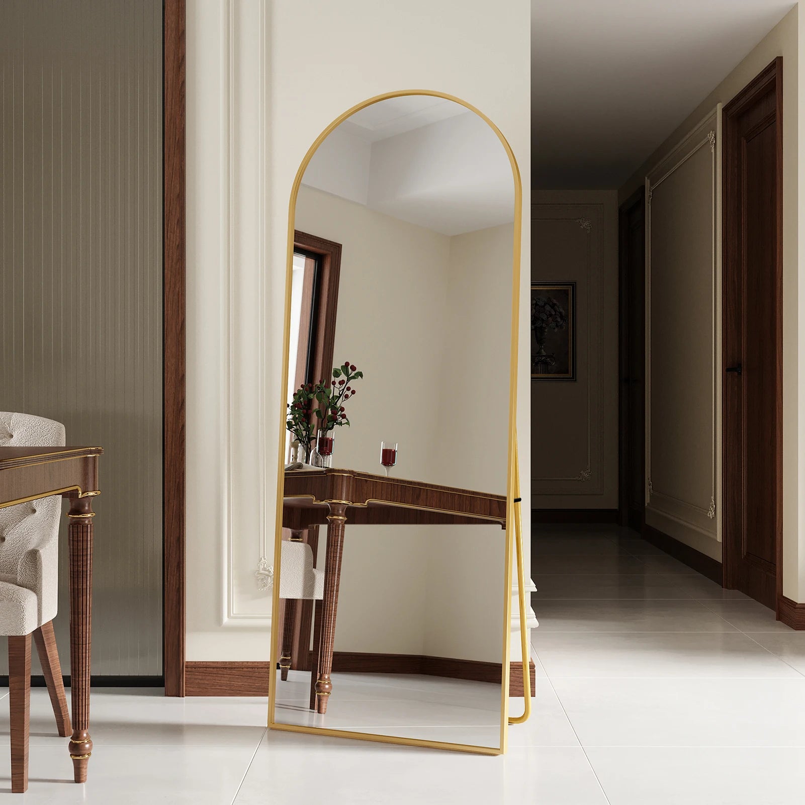 Miroir psyché cintré doré Nesty - Sur pied (vue 6)