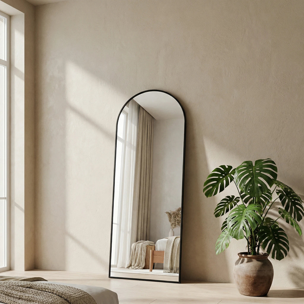 Miroir sur pied cintré noir Nesty - Support intégré (vue 6)