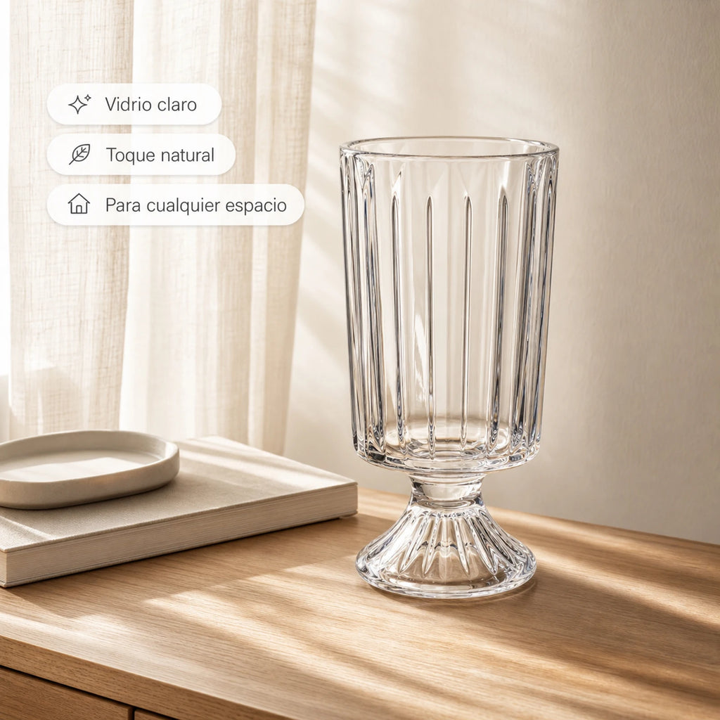 Vase en verre transparent à reliefs verticaux, 23 cm - Nesty (vue 6)