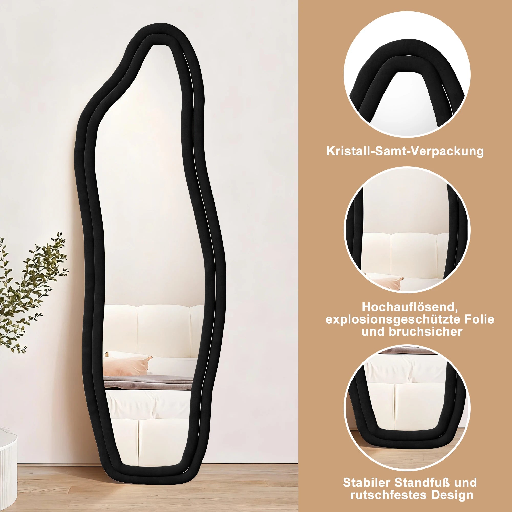 Miroir psyché ondulé 140 x 45 cm — bordure en velours (vue 5) - Nesty