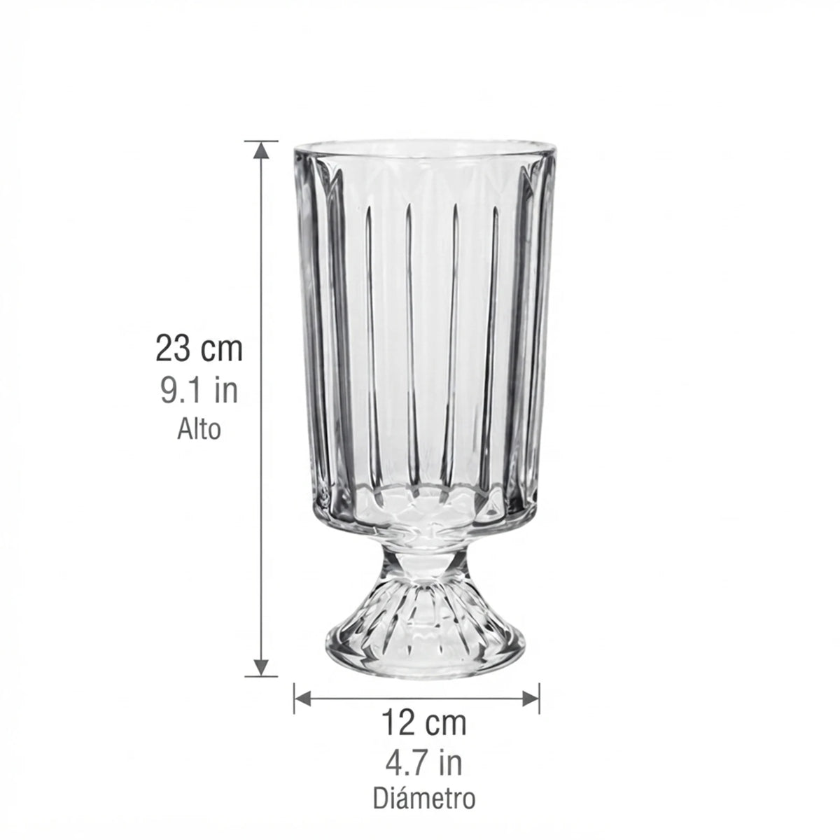 Vase en verre transparent à reliefs verticaux, 23 cm - Nesty (vue 2)