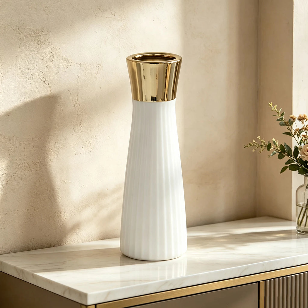 Vase en céramique à texture côtelée, or ou blanc - Nesty (vue 8)