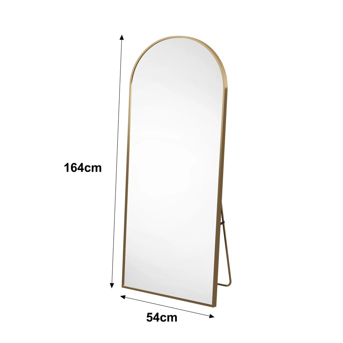 Miroir psyché doré Nesty - Schéma dimensions 164 x 54 cm, cadre en arche