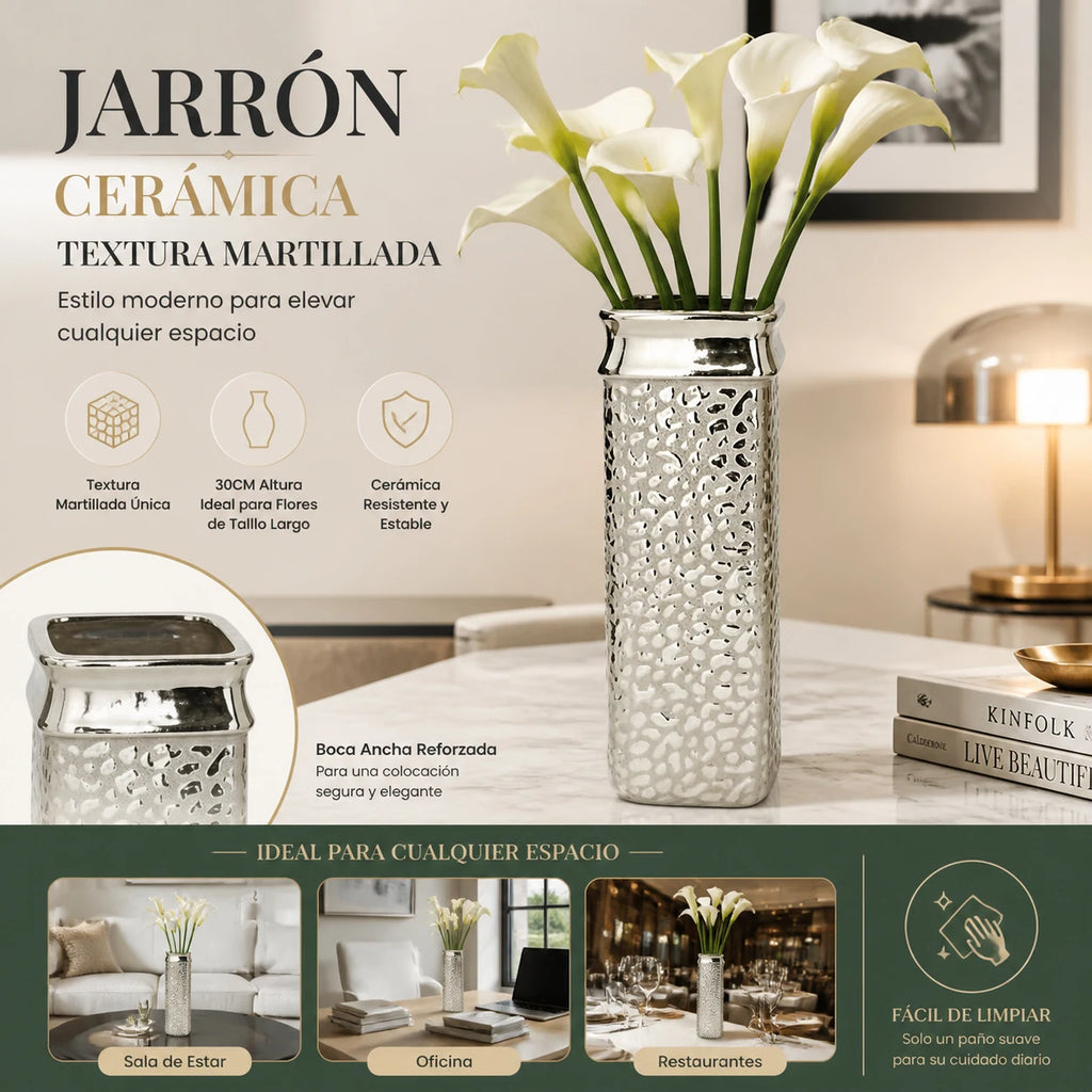 Vase haut en céramique finition métallique argentée - Nesty (vue 5)