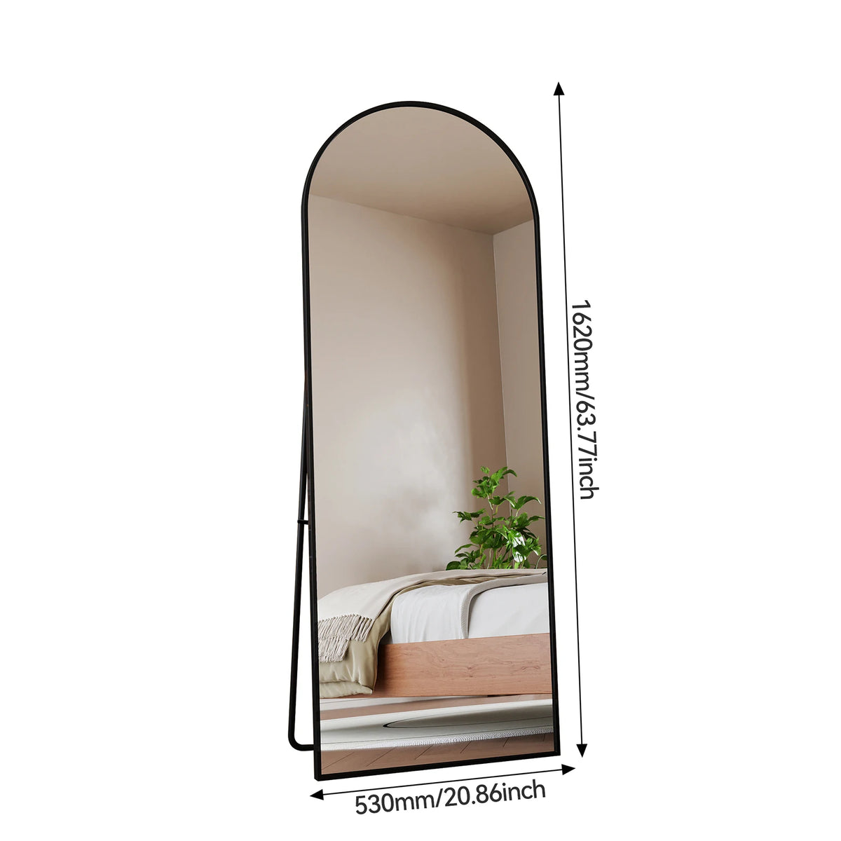 Miroir sur pied cintré noir Nesty - Support intégré (vue 7)