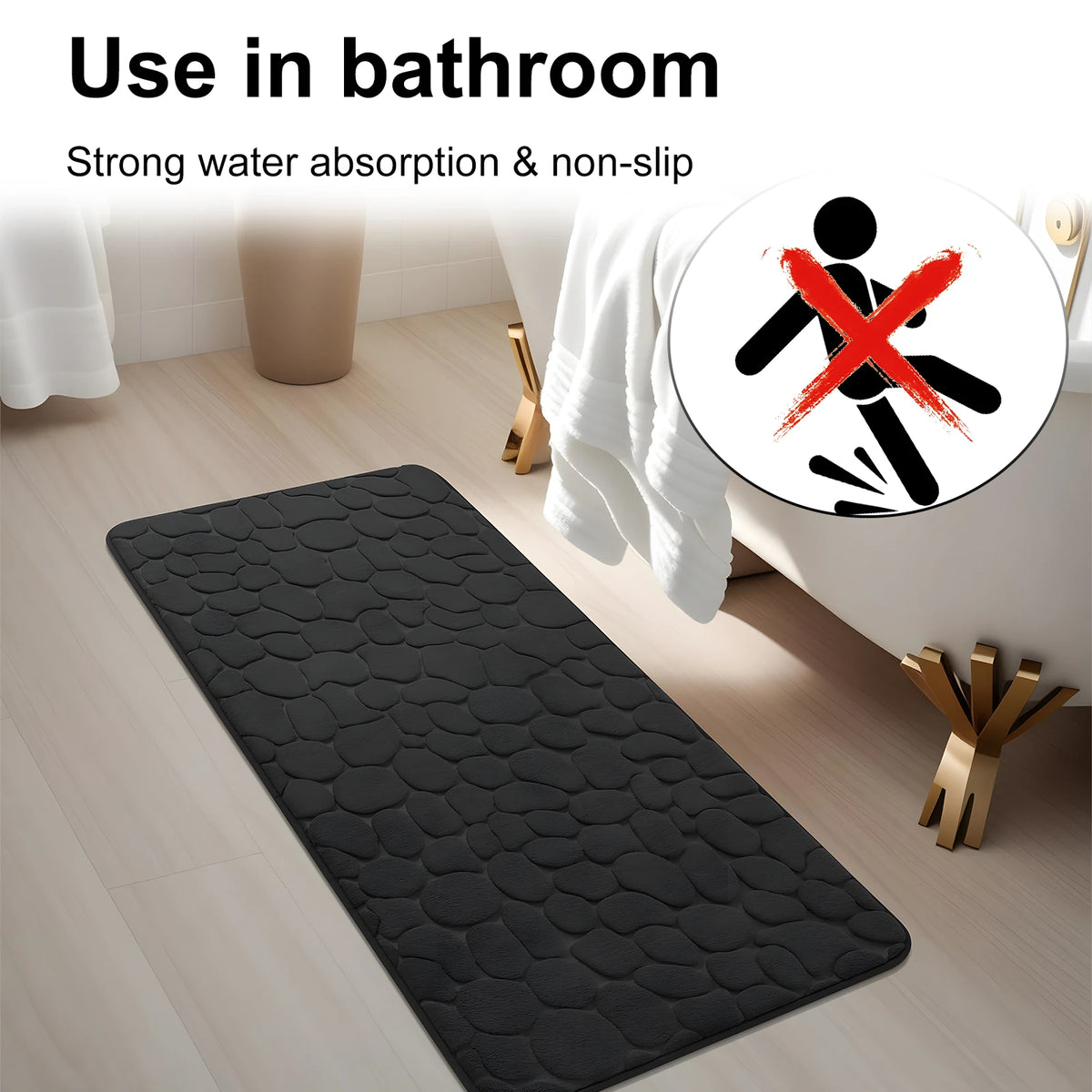 Set de 3 tapis de bain en mousse mémoire — motif pierre, contour WC inclus - Nesty (vue 3)