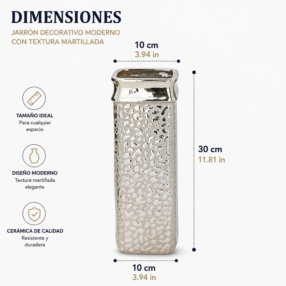 Vase haut en céramique finition métallique argentée - Nesty (vue 4)