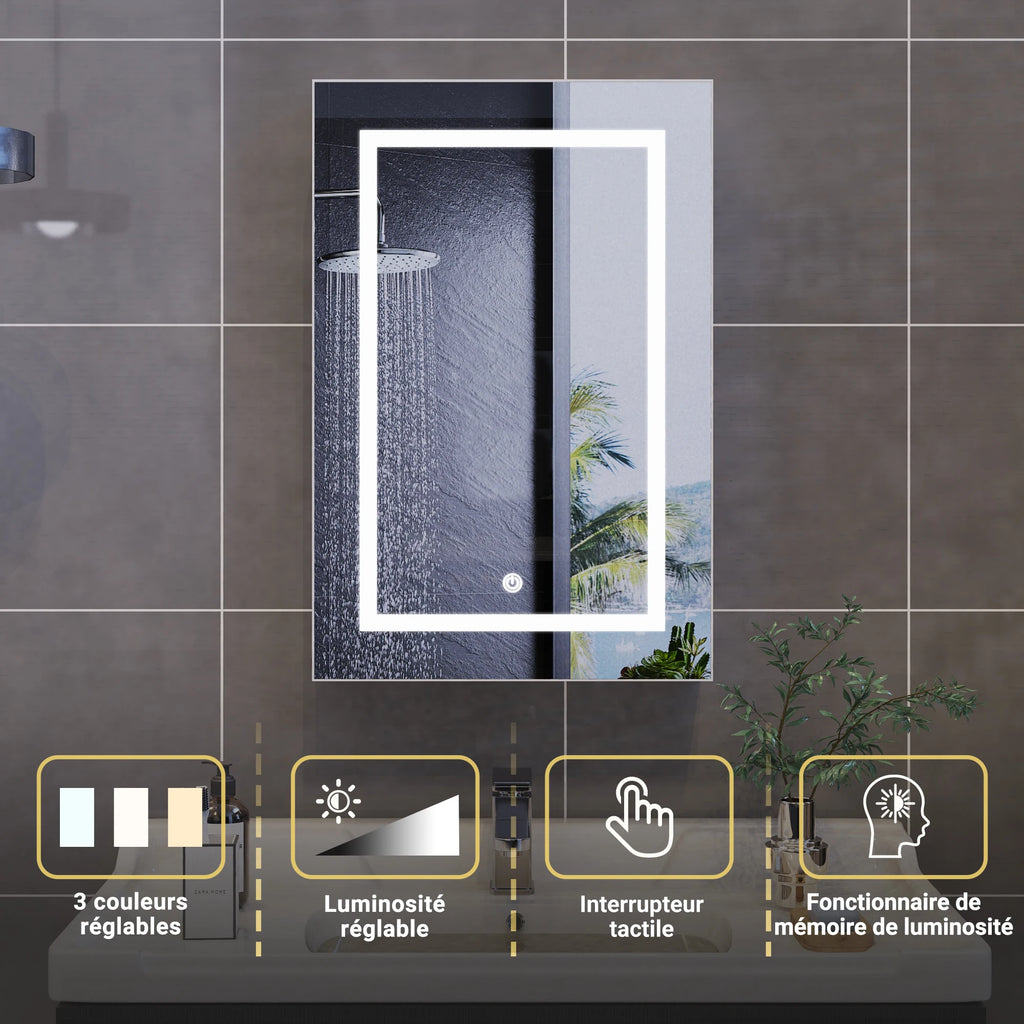 Armoire miroir de salle de bain avec éclairage LED et étagères (vue 6) - Nesty