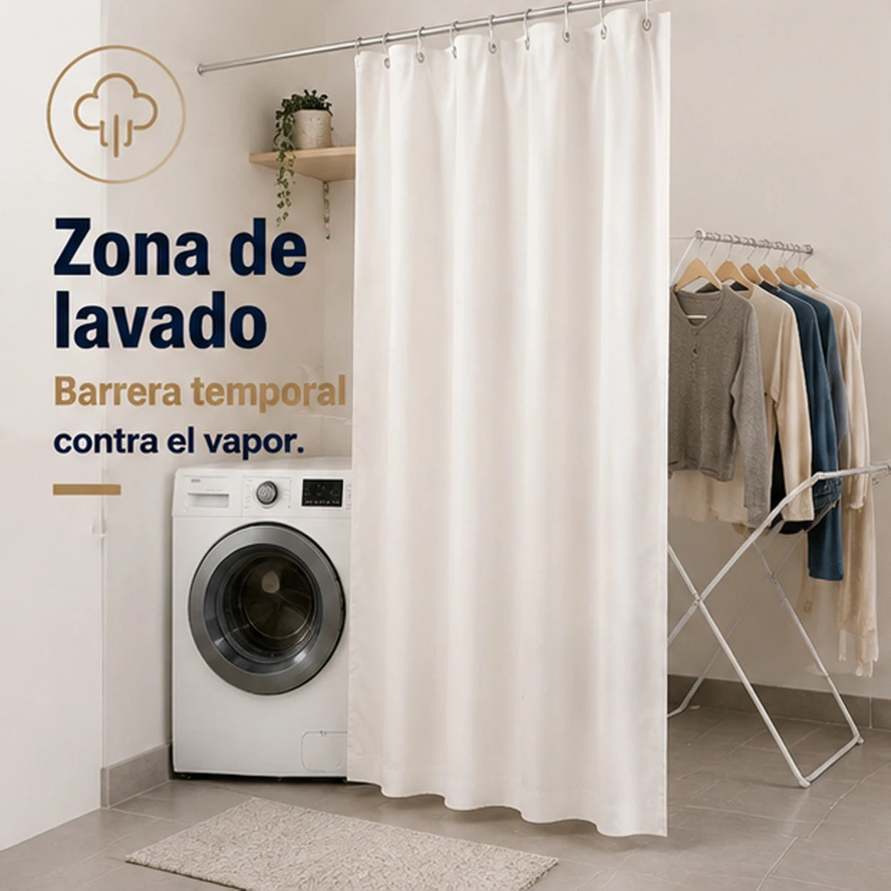 Rideau de douche uni, lavable en machine, sans perçage - Nesty (vue 1)