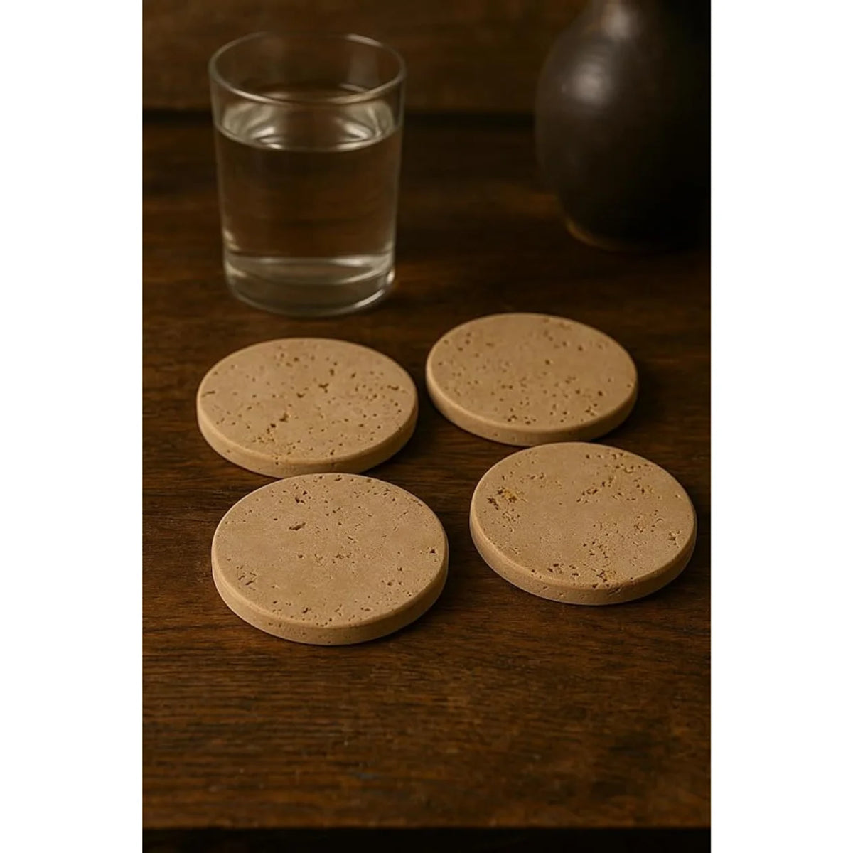 Set de dessous de verre en travertin naturel, fabrication italienne - Nesty (vue 5)