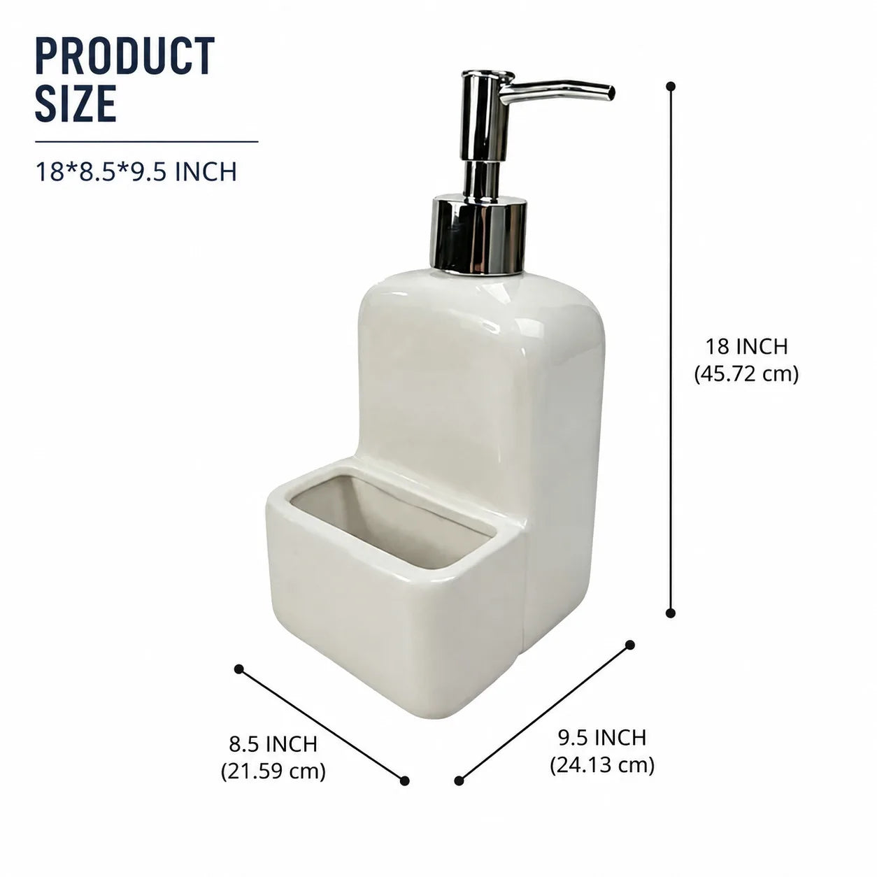 Distributeur de savon en céramique blanche avec porte-éponge intégré - Nesty (vue 8)