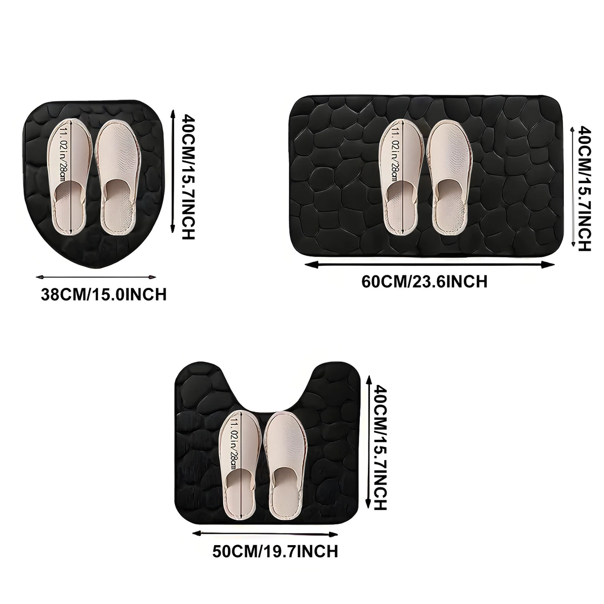 Set de 3 tapis de bain en mousse mémoire — motif pierre, contour WC inclus - Nesty (vue 4)