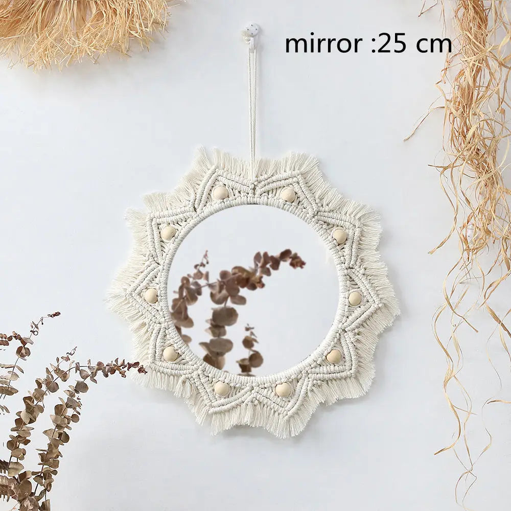 Miroir rond macramé, cadre coton tressé bohème (vue 7) - Nesty