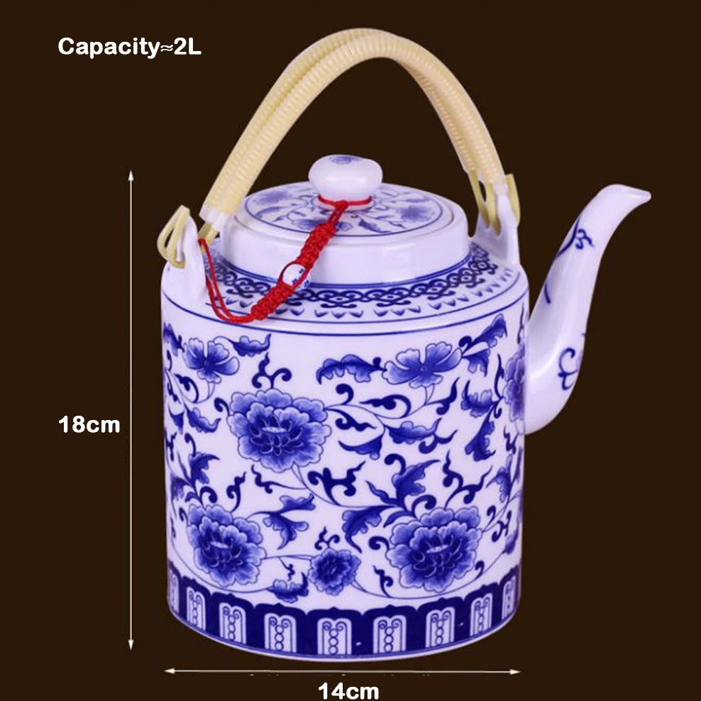 Théière en porcelaine bleu et blanc, grande capacité 2L (vue 5) - Nesty