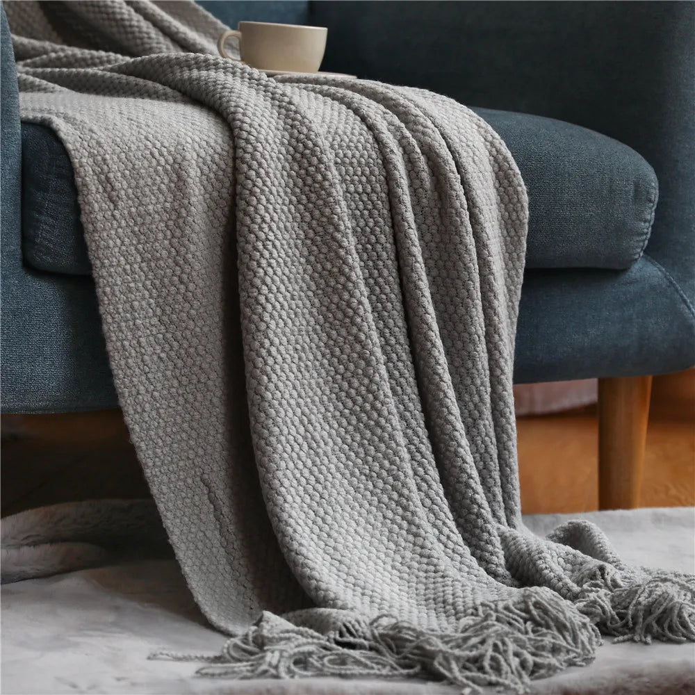 Plaid en maille chunky à franges Nesty - Tricot épais pour canapé (vue 13)