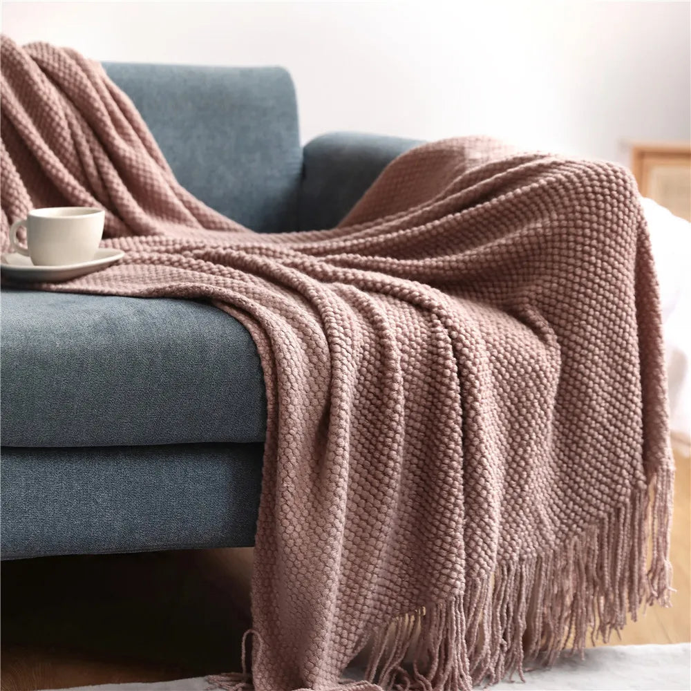Plaid en maille chunky à franges Nesty - Tricot épais pour canapé (vue 5)