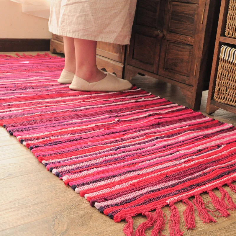 Tapis en chiffons tressés — franges bohème - Nesty (vue 1)