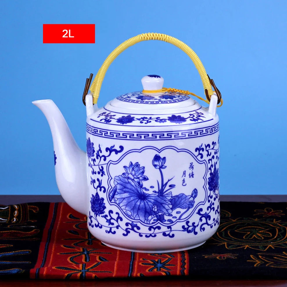 Théière en porcelaine bleu et blanc, grande capacité 2L (vue 7) - Nesty