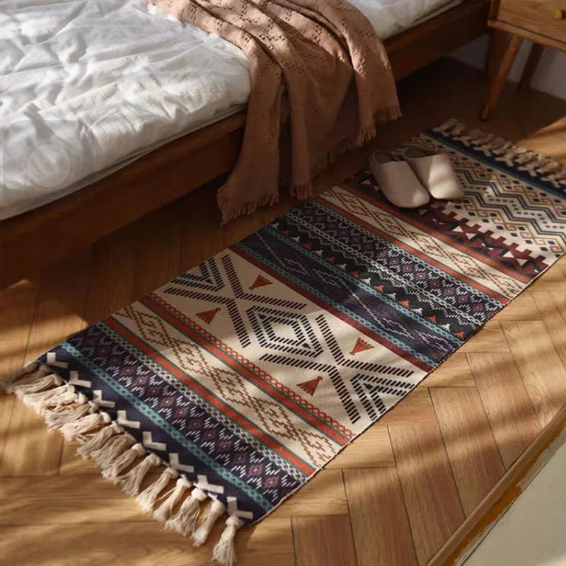Tapis vintage à carreaux — coton, esprit bohème (vue 7) - Nesty