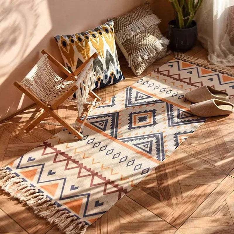 Tapis vintage à carreaux — coton, esprit bohème (vue 8) - Nesty
