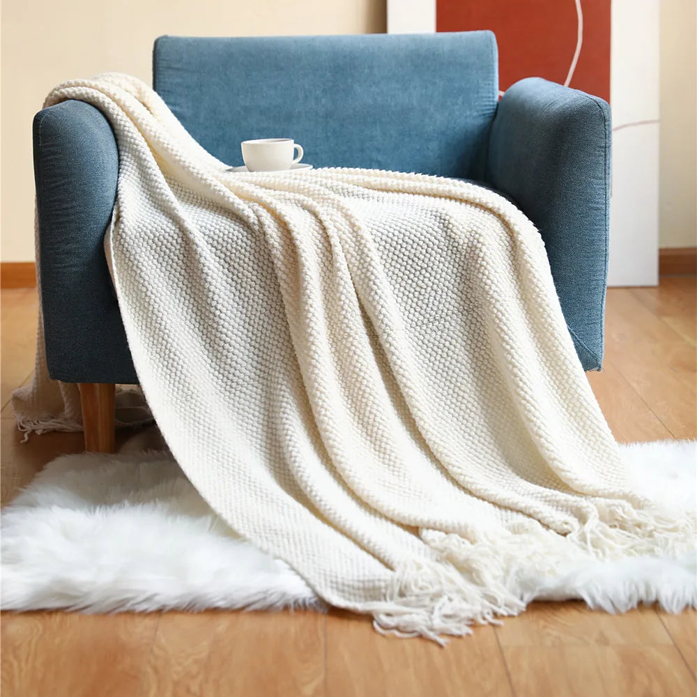 Plaid en maille chunky à franges Nesty - Tricot épais pour canapé (vue 11)