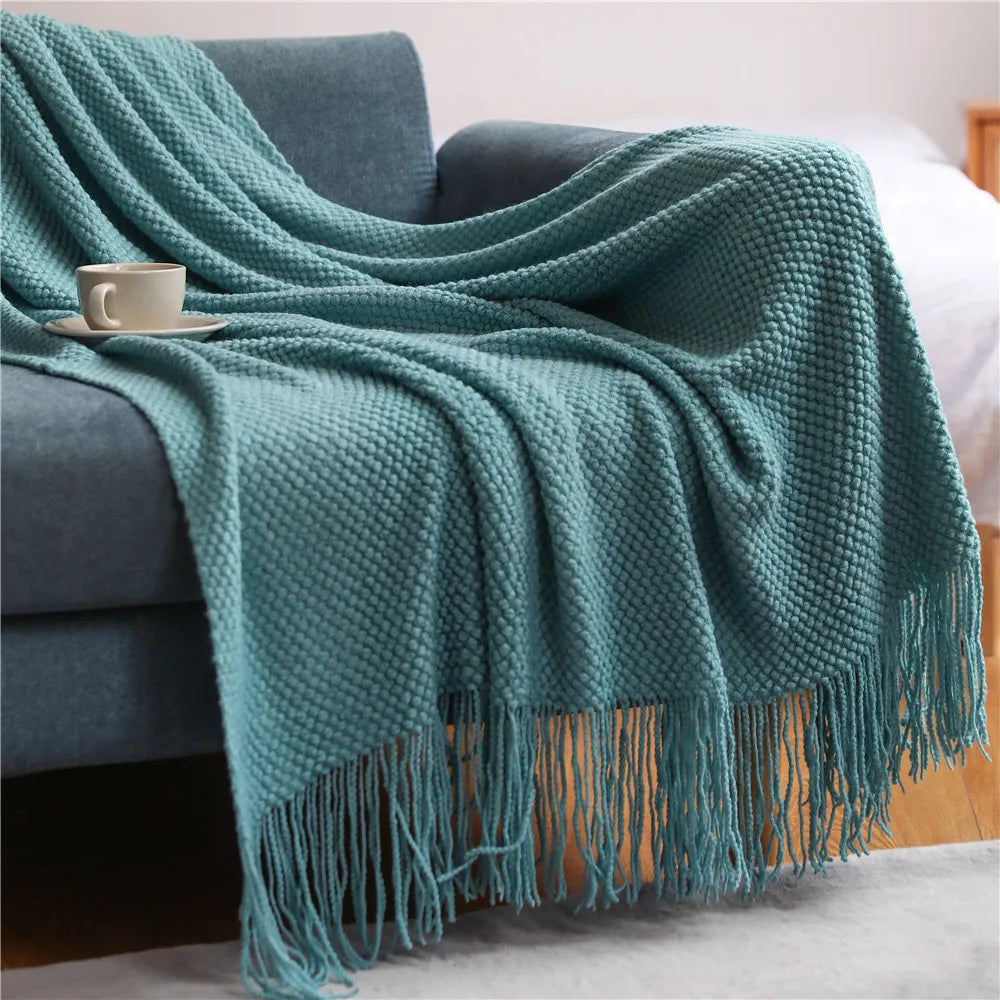 Plaid en maille chunky à franges Nesty - Tricot épais pour canapé (vue 14)
