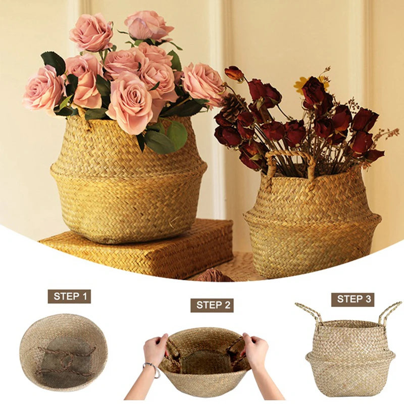 Corbeille tressée pliable en osier, cache-pot et rangement - Nesty (vue 4)