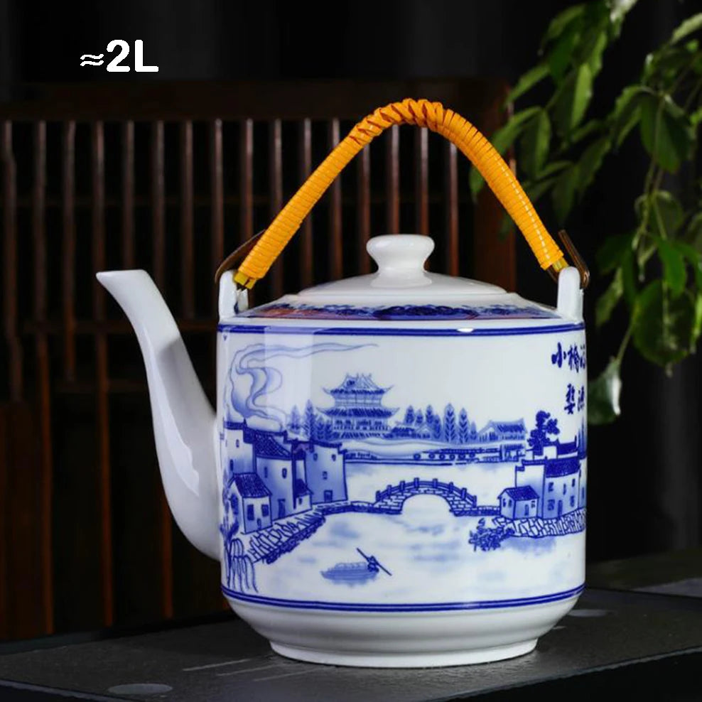 Théière en porcelaine bleu et blanc, grande capacité 2L (vue 9) - Nesty